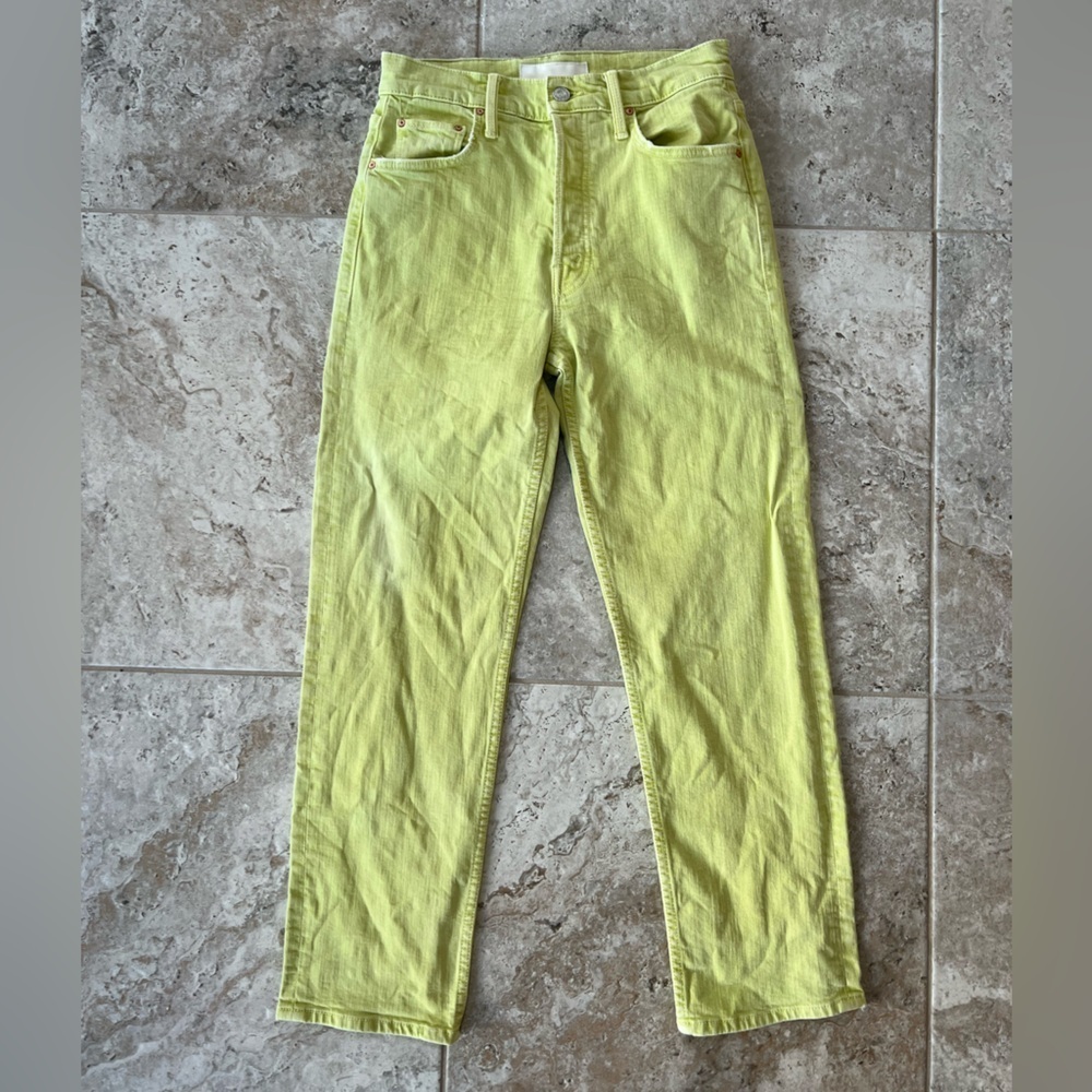 Mother Superior The Tomcat Straight Leg High Rise Jeans in Citron Wash, size 26
